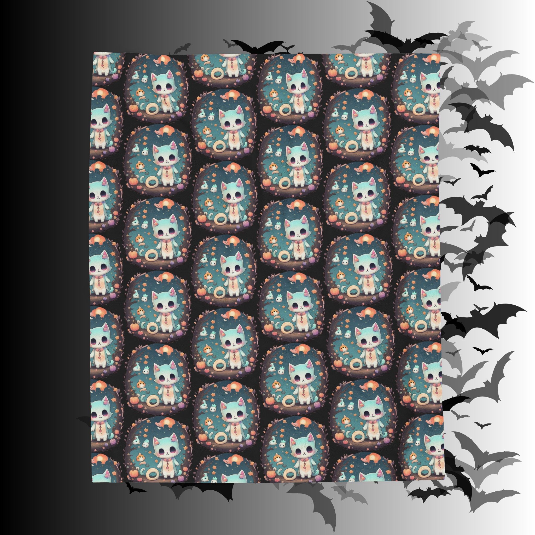 Pastel Goth Cat Throw Blanket — Creepy Cute Kawaii Dark Home Decor