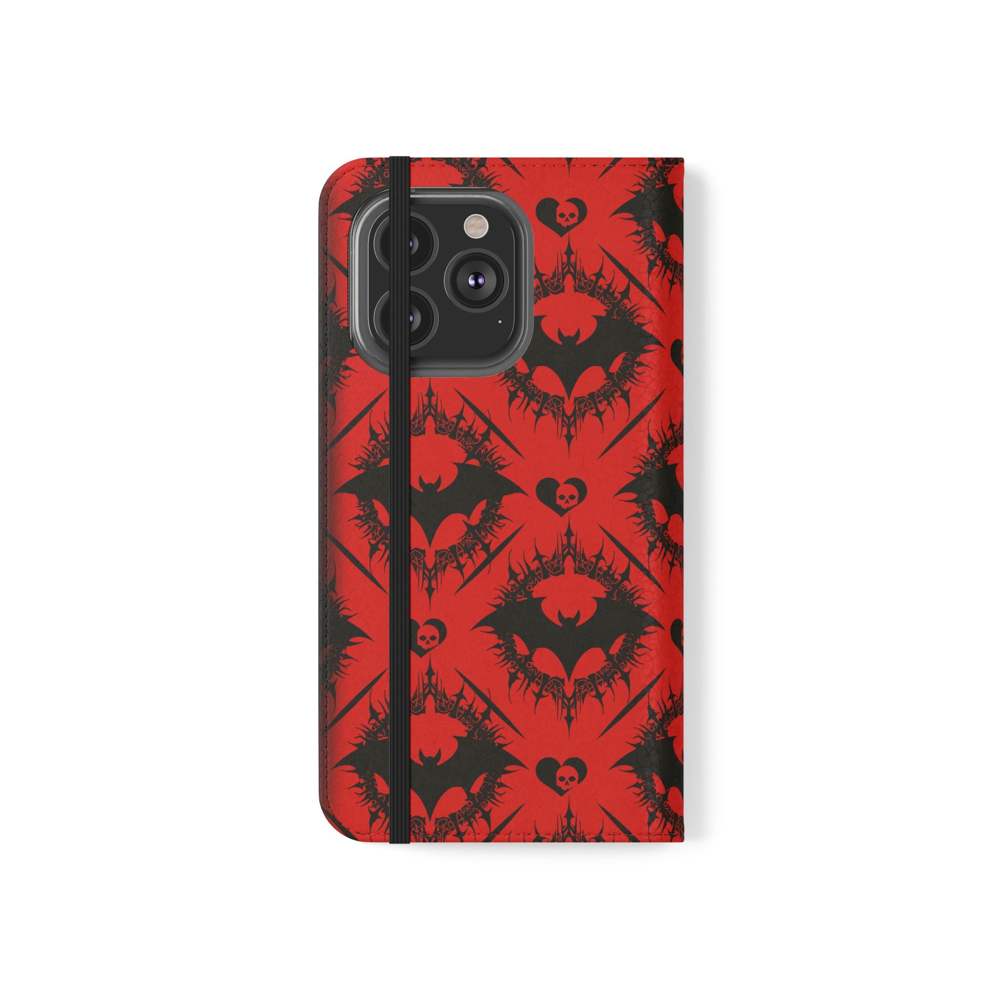 Gothic Bat Wallet Flip Case - Elegant Goth Phone Wallet - Bat Pattern Flip Case - Gothic Phone Case - Stylish Wallet Phone Case