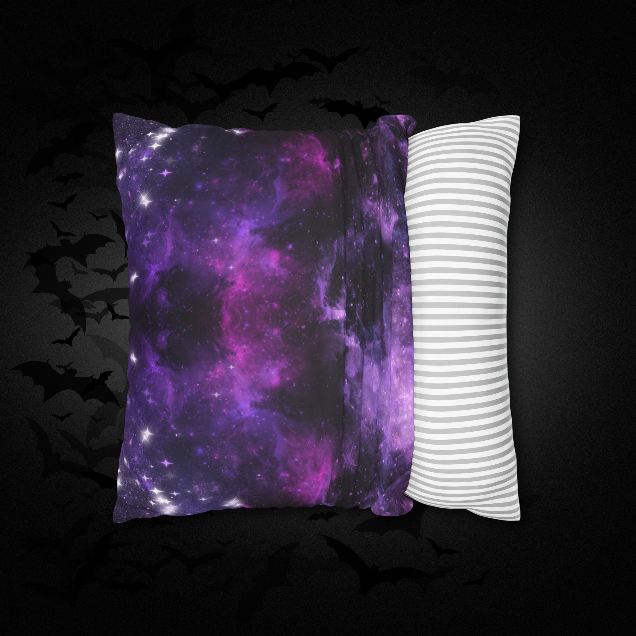 Purple Galaxy Cosmic Throw Pillow — Dark Celestial Witchy Home Decor