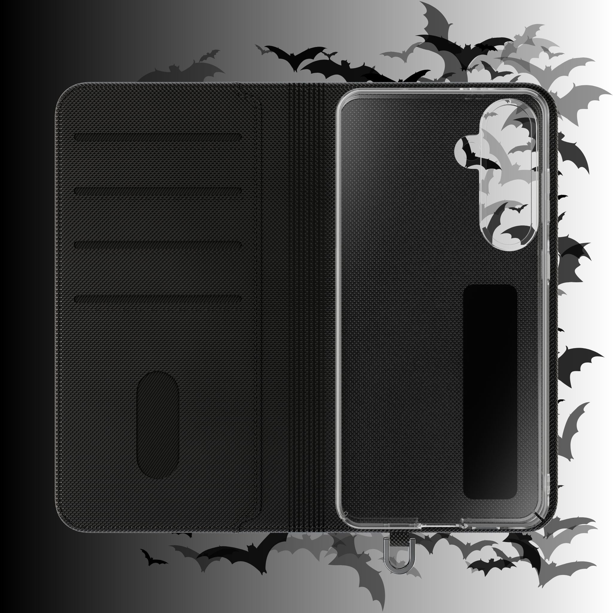 Gothic Bat Wallet Flip Case - Elegant Goth Phone Wallet - Bat Pattern Flip Case - Gothic Phone Case - Stylish Wallet Phone Case