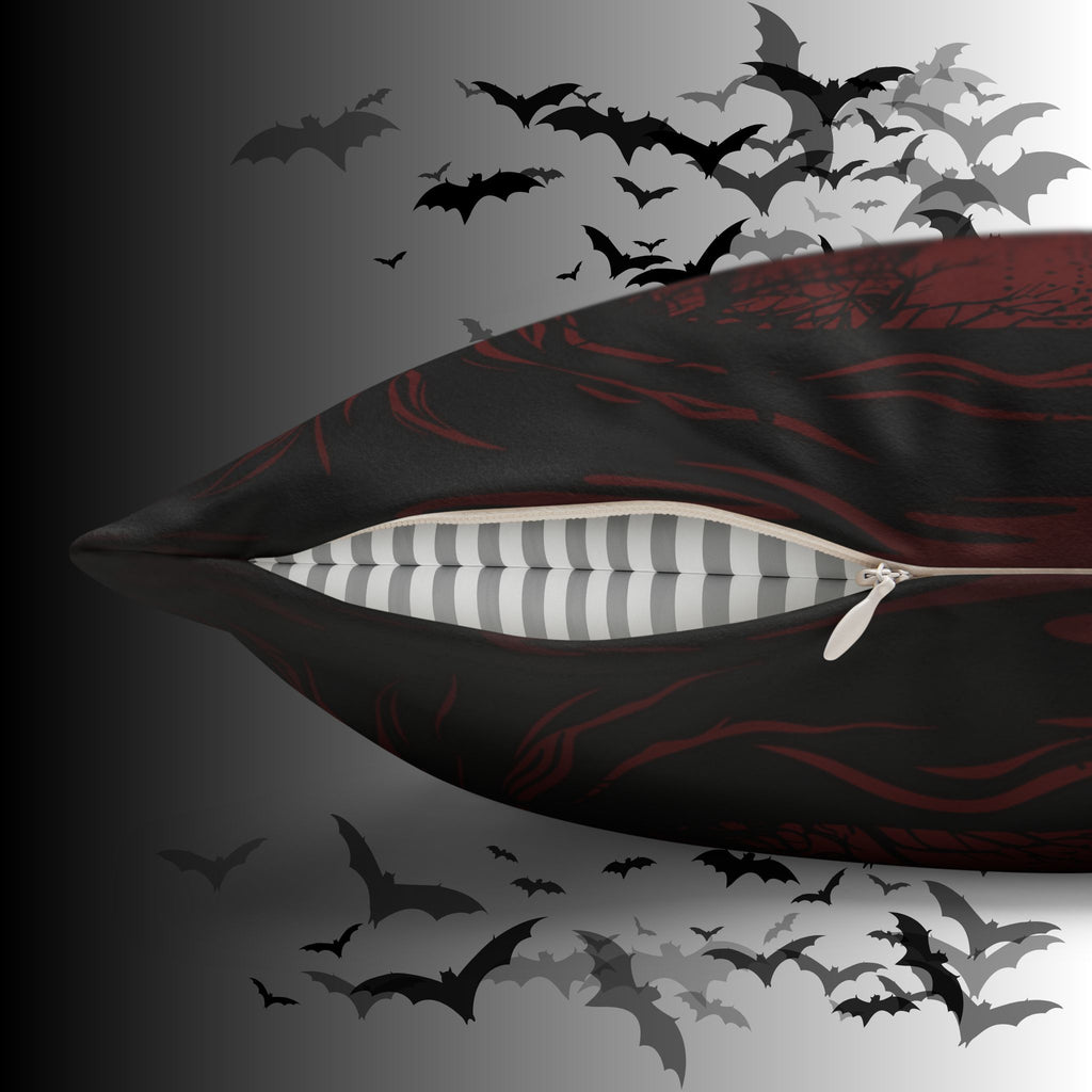 Gothic Ghost Cobweb Moon Throw Pillow — Spooky Halloween Dark Home Decor