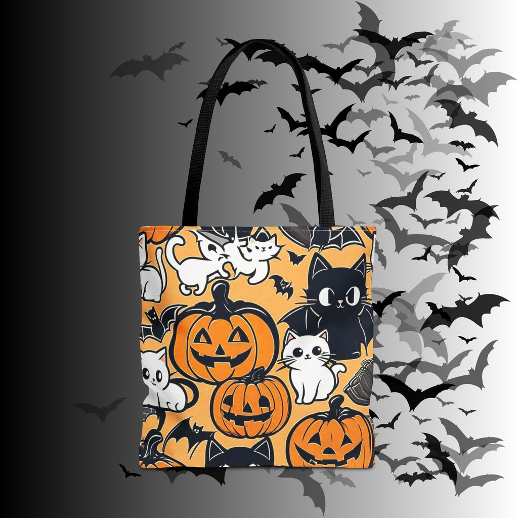 Kawaii Halloween Cat & Pumpkin Tote Bag — Spooky Cute Pattern