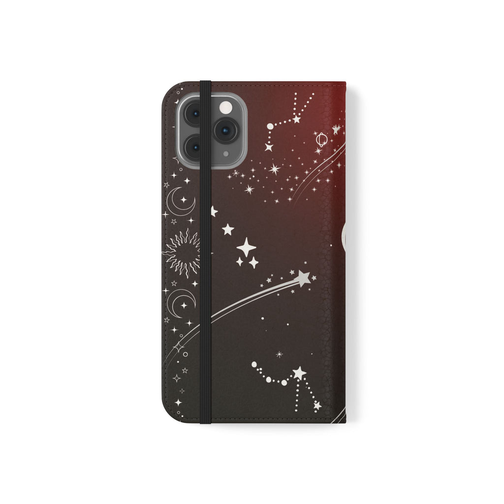 Gothic Celestial Black and Red Flip Wallet Case for iPhone and Samsung Galaxy Phones