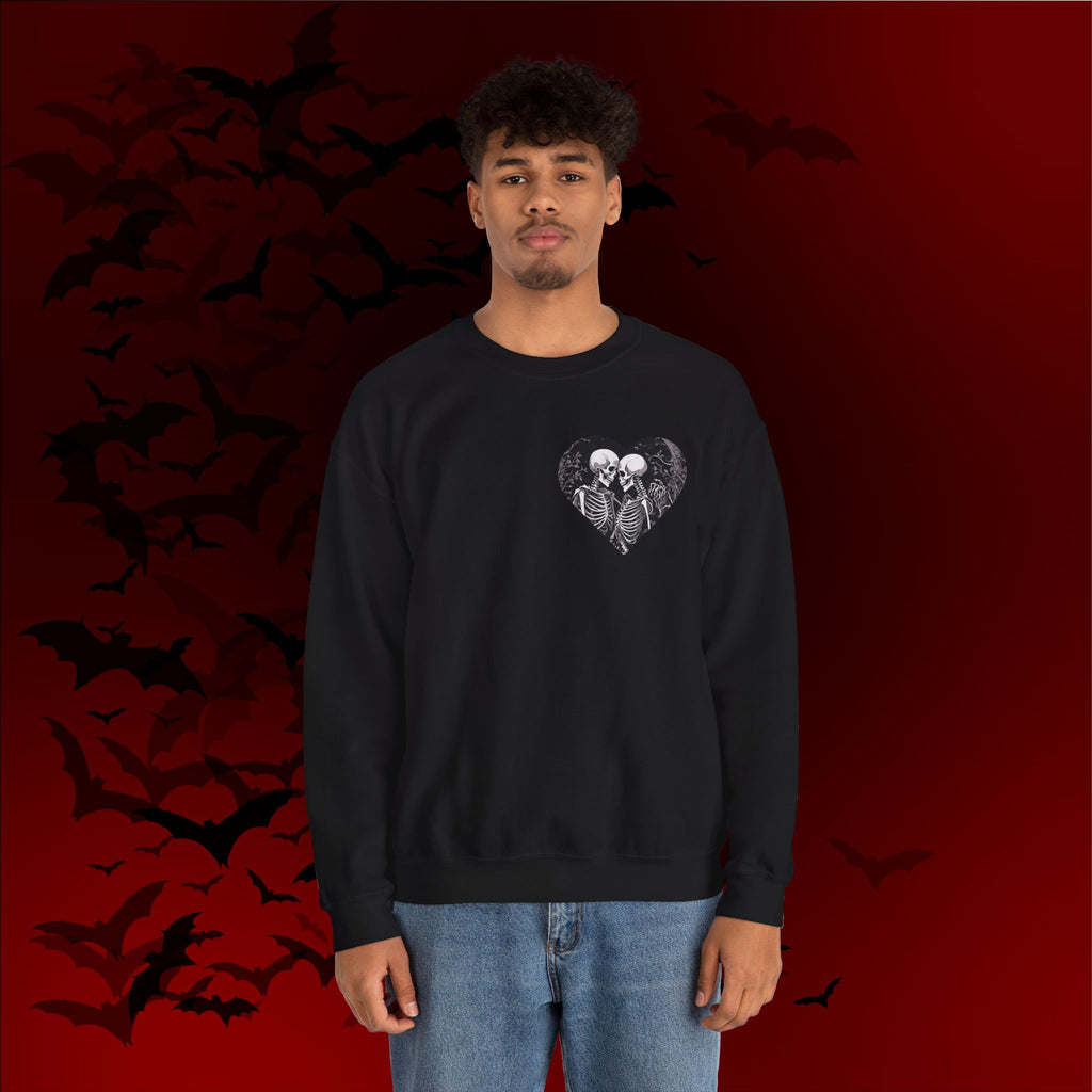 Gothic Valloween Skeleton Love Crewneck Sweatshirt — Dark Romance Couples Valentine's Day