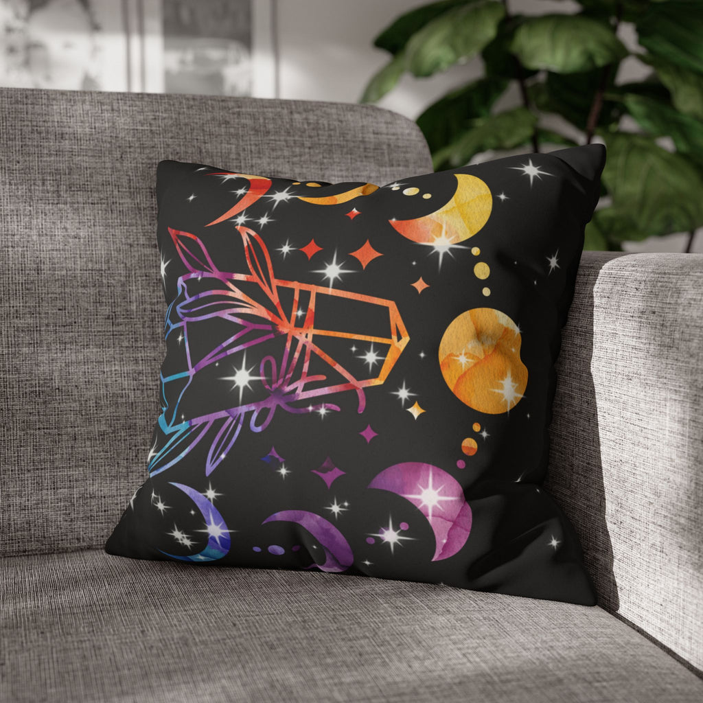 Rainbow Crystal Celestial Throw Pillow — Witchy Gothic Dark Home Decor