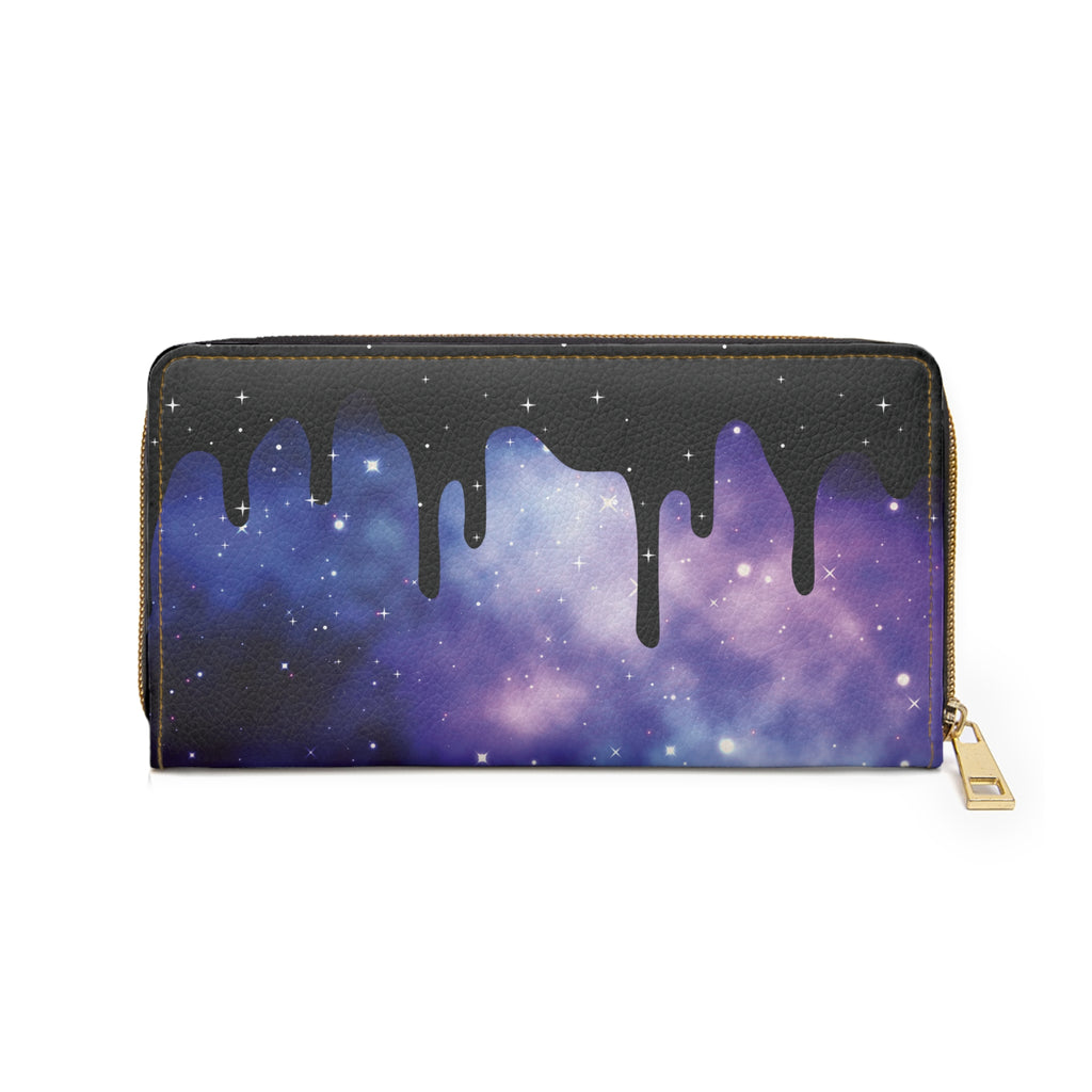 Pastel Goth Galaxy Drip Wallet | Purple Nebula Faux Leather Zipper Clutch