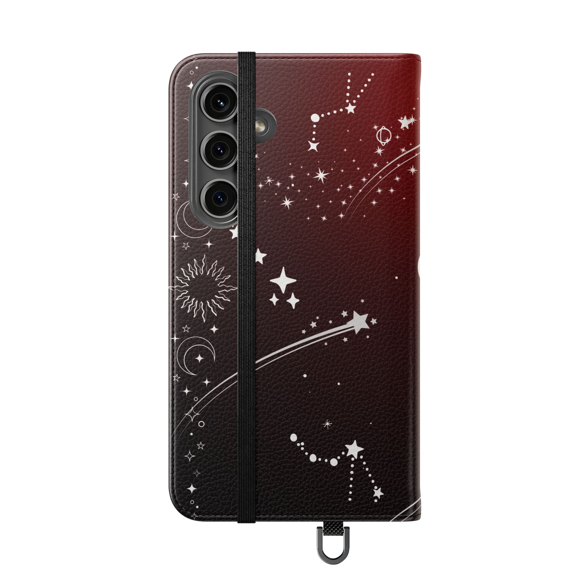 Gothic Celestial Black and Red Flip Wallet Case for iPhone and Samsung Galaxy Phones
