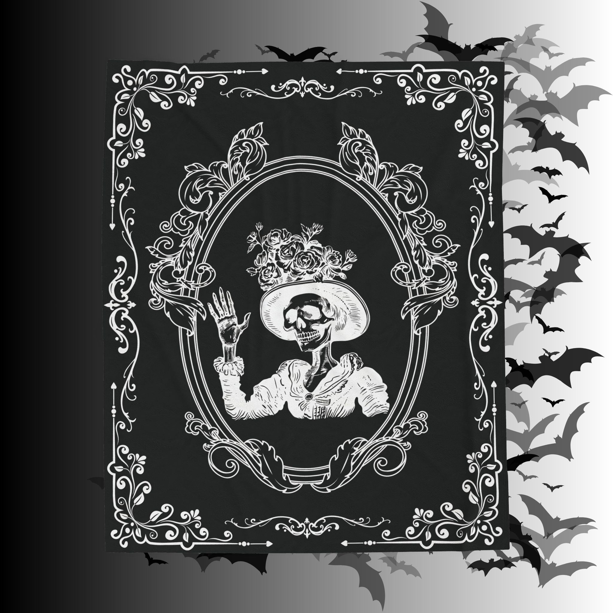 Victorian Skeleton Throw Blanket — Gothic Dark Academia Home Decor