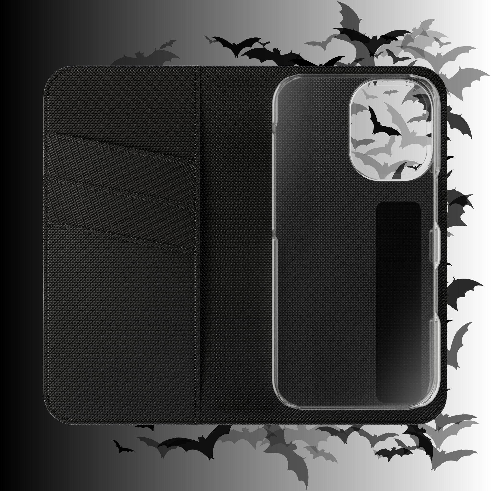 Gothic Bat Wallet Flip Case - Elegant Goth Phone Wallet - Bat Pattern Flip Case - Gothic Phone Case - Stylish Wallet Phone Case