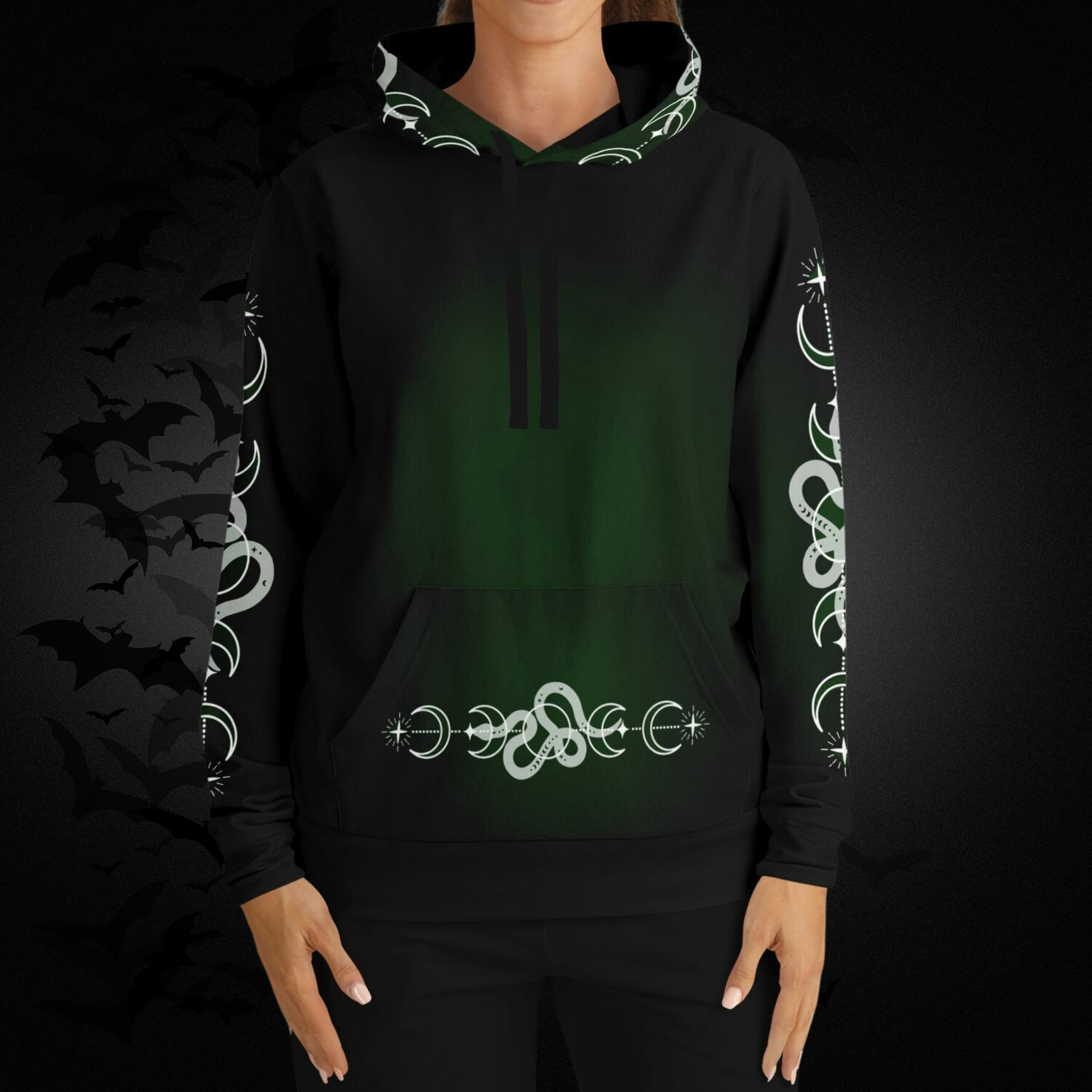 Celestial Serpent All Over Print Hoodie – Forest Green