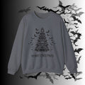 Merry Creepmas Tree Crewneck Sweatshirt — Gothic Christmas Skull Bat