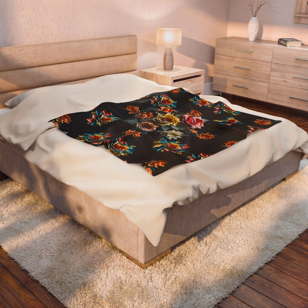 Gothic Origami Rose Throw Blanket — Dark Floral Home Decor
