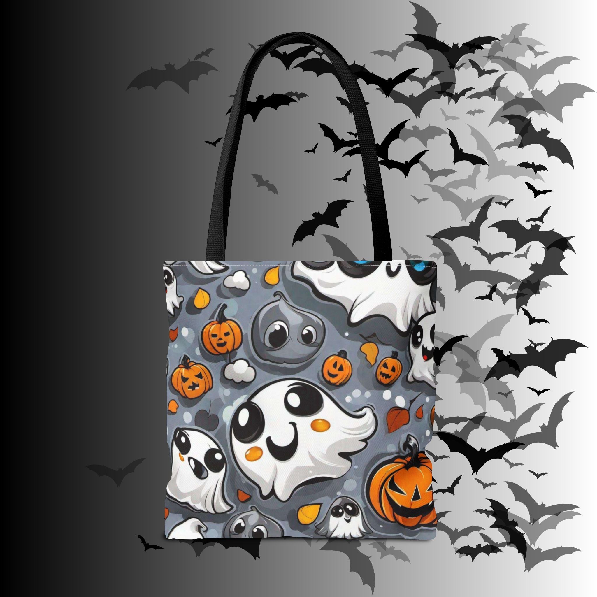 Kawaii Ghost & Pumpkin Halloween Tote Bag — Spooky All-Over Print