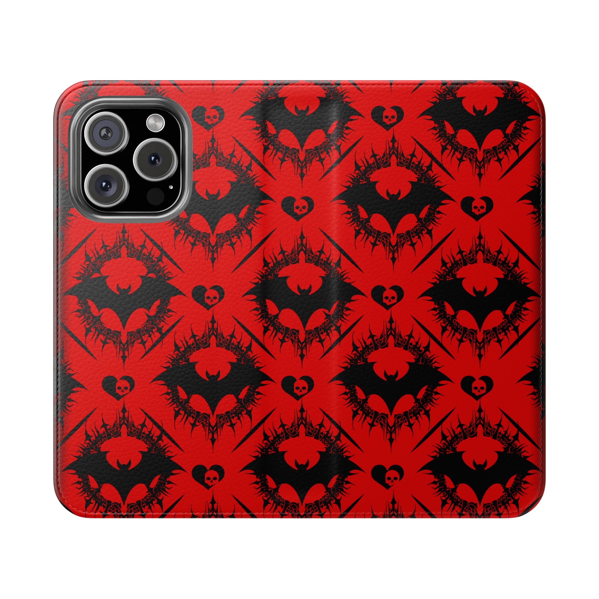 Gothic Bat Wallet Flip Case - Elegant Goth Phone Wallet - Bat Pattern Flip Case - Gothic Phone Case - Stylish Wallet Phone Case