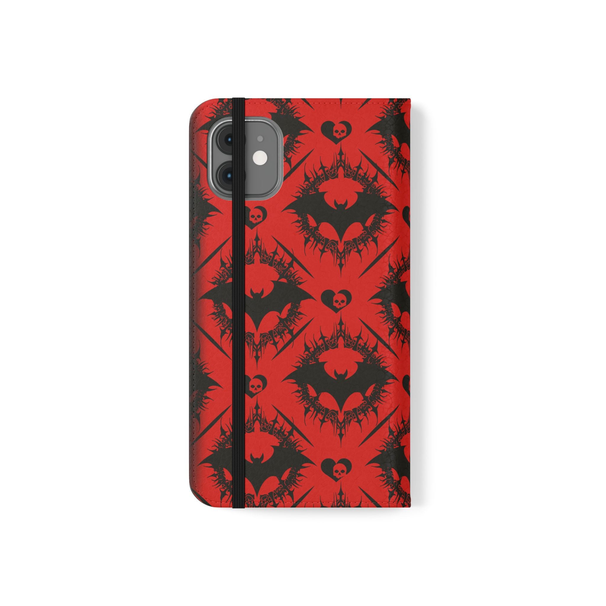 Gothic Bat Wallet Flip Case - Elegant Goth Phone Wallet - Bat Pattern Flip Case - Gothic Phone Case - Stylish Wallet Phone Case