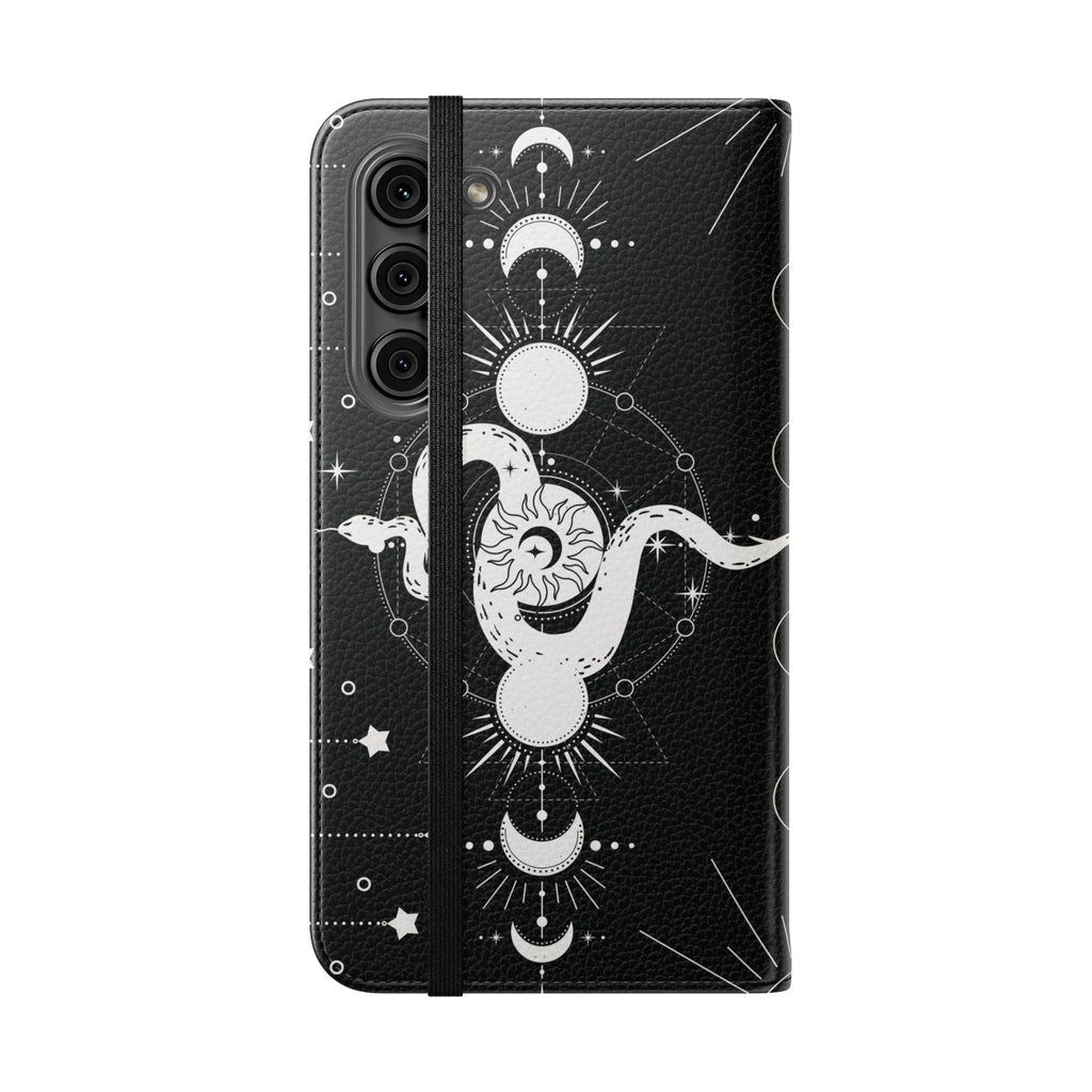 Gothic Style Celestial Snake Moon Phases Wallet Flip PhoneCase - Celestial Style Phone Case for iPhone and Samsung - Moon Phases Wallet Case