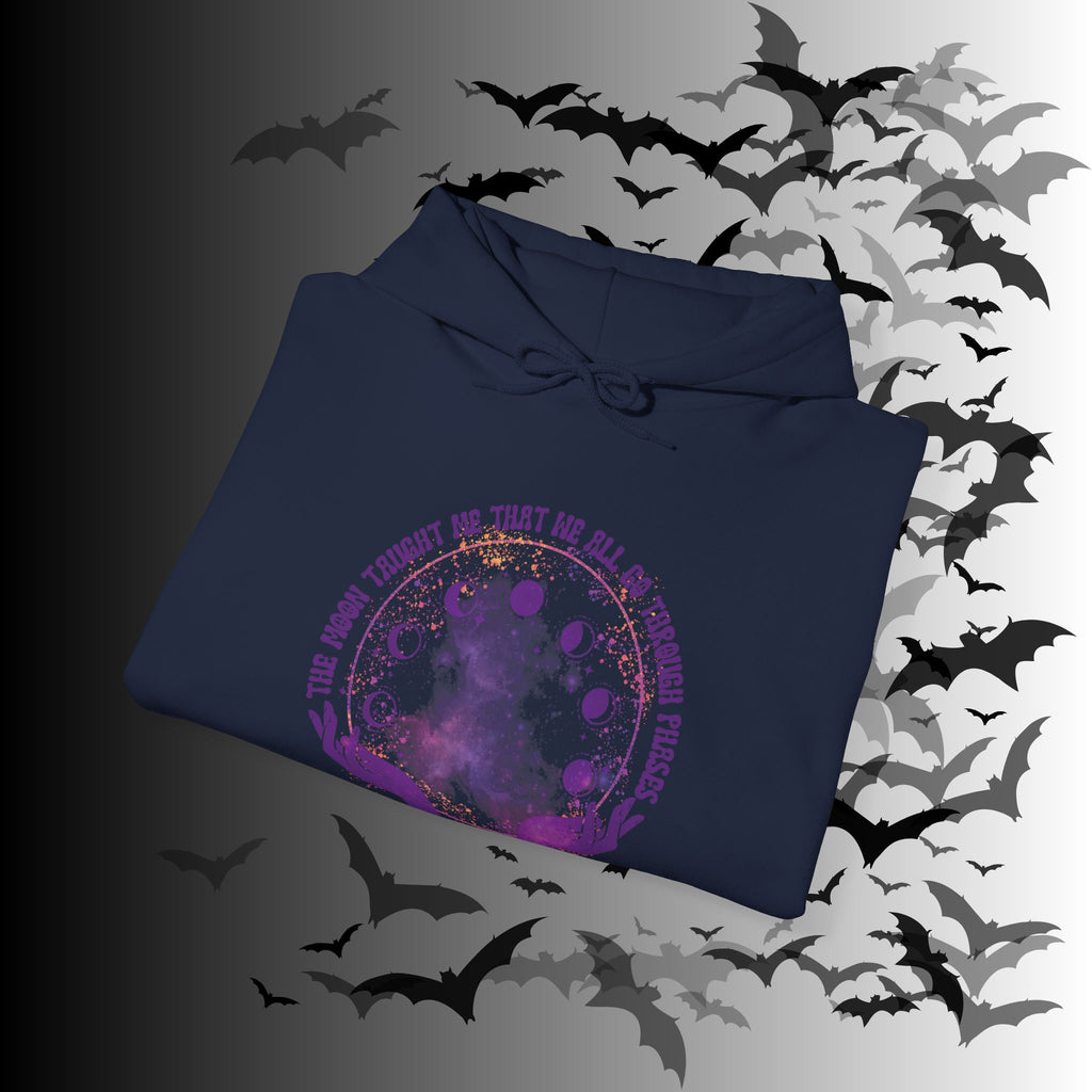 The Moon Taught Me We All Go Through Phases Hoodie — Witchy Moon Phase Pullover