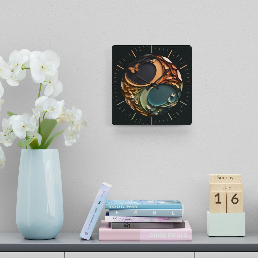 Origami Style Yin Yang Butterfly Acrylic Art Print Wall Clock — NOT Real Origami, Zen Home Decor