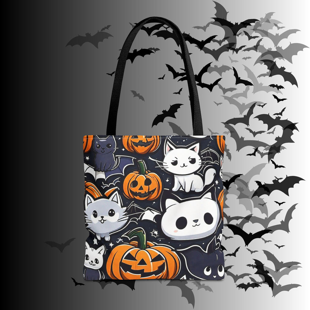 Kawaii Halloween Cat & Pumpkin Tote Bag — Spooky Multi-Cat Pattern