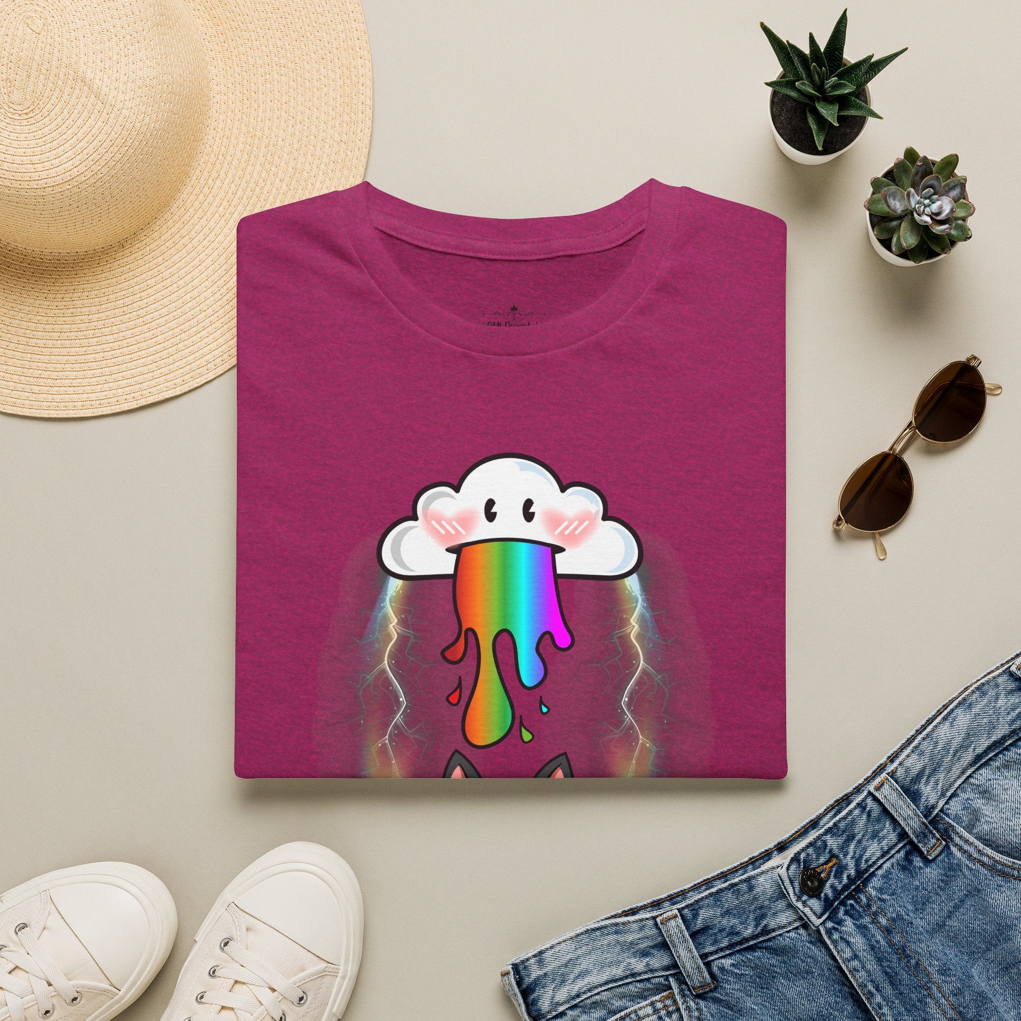 Rainbow Vomit Cloud Bat T-Shirt — Kawaii Goth Pride Unisex Tee