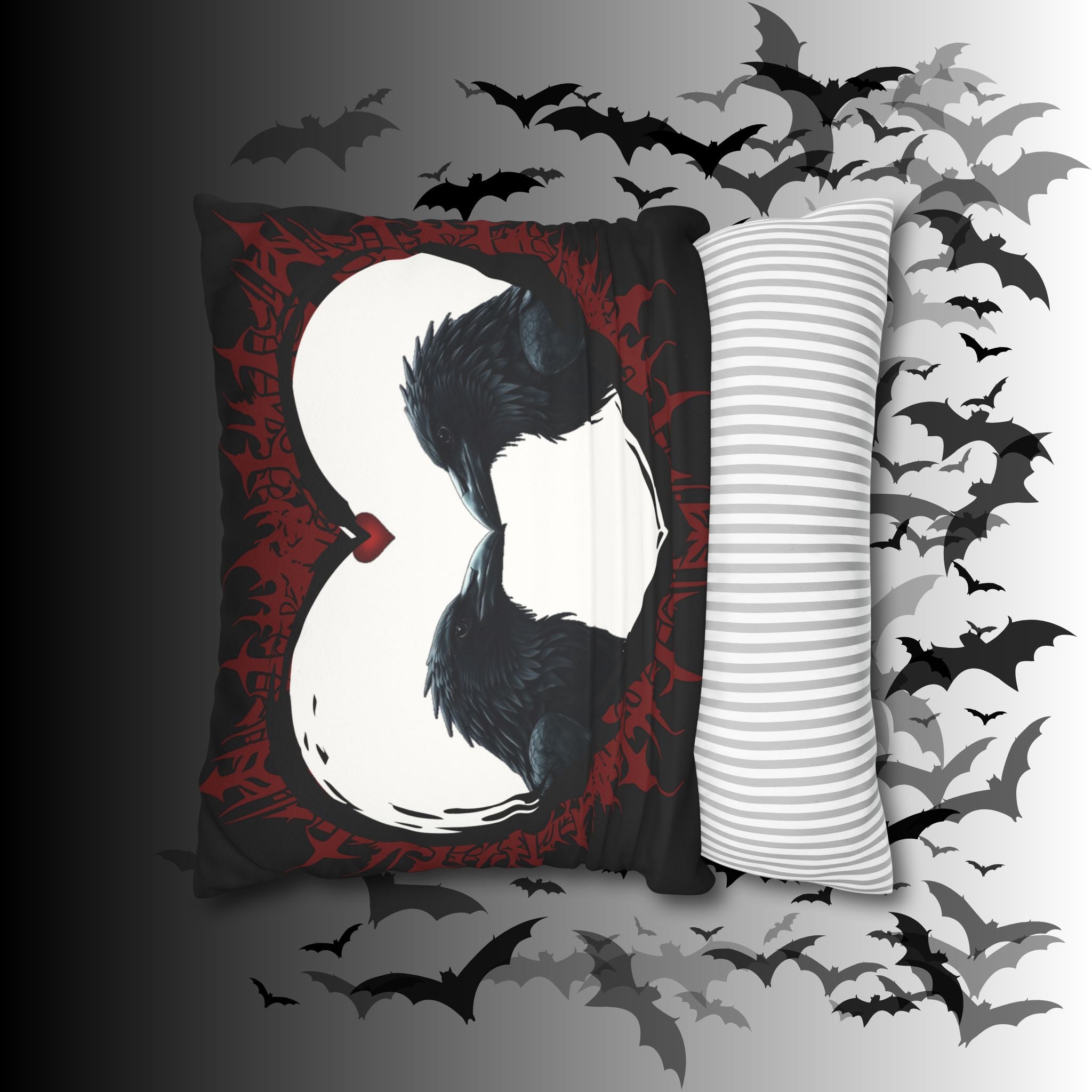 Gothic Ravens Love Heart Throw Pillow — Dark Valentine Gothic Home Decor