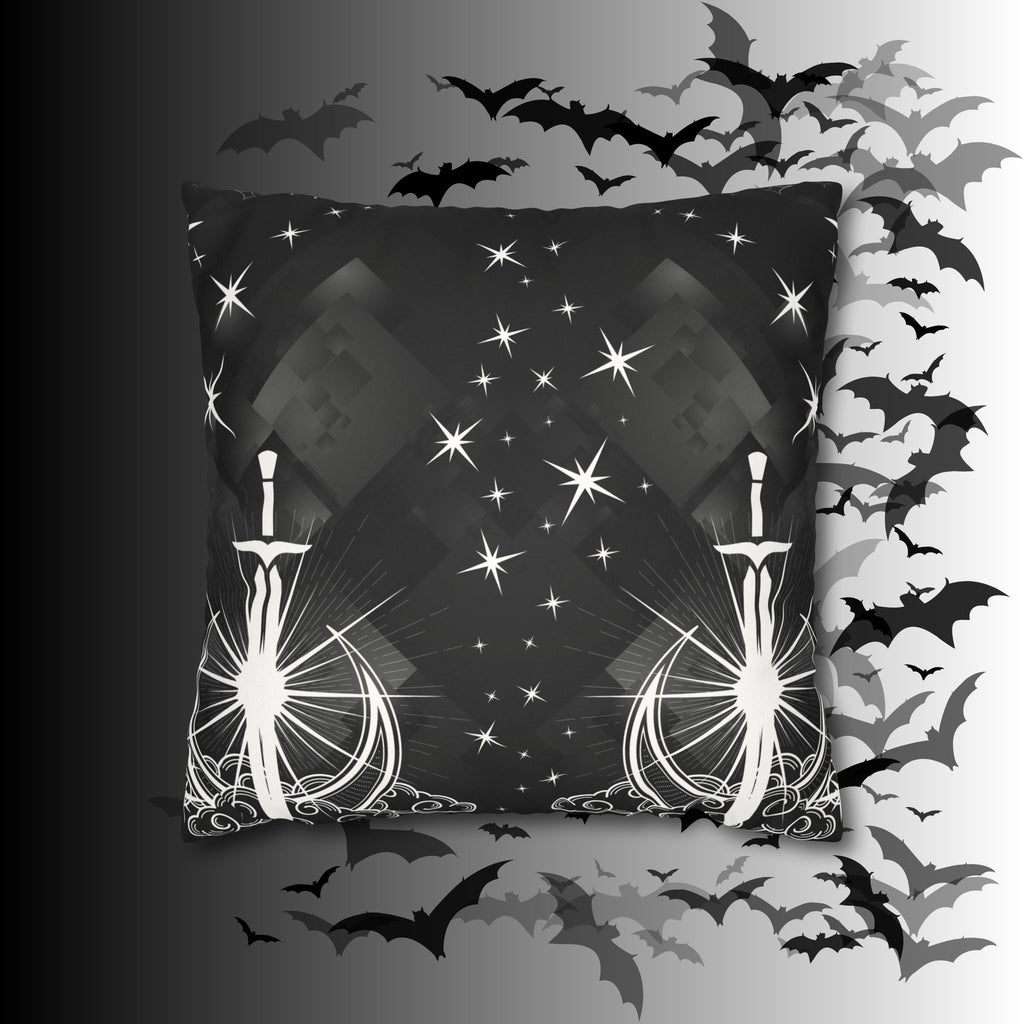 Gothic Moon Sword Celestial Throw Pillow — Dark Witchy Home Decor