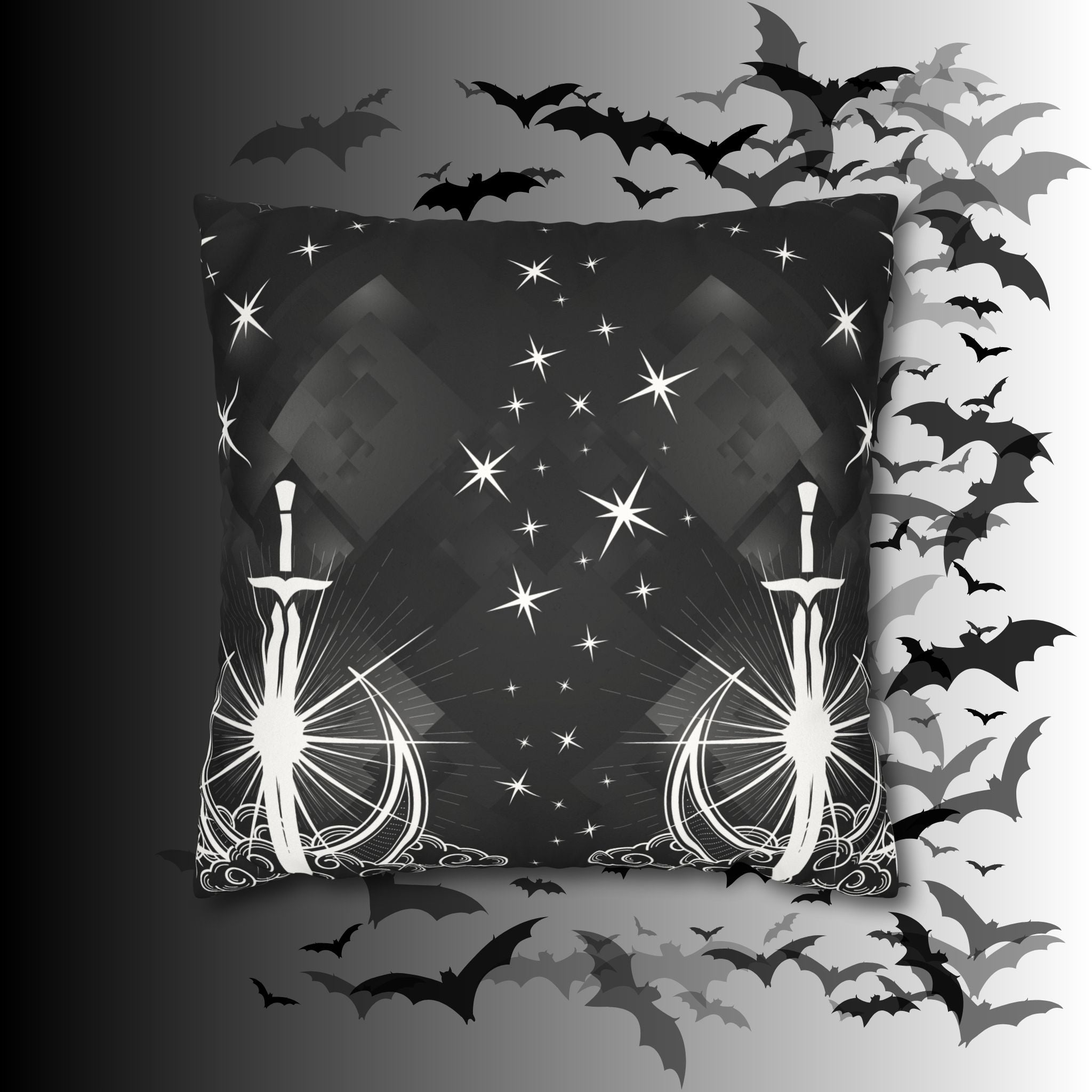 Gothic Moon Sword Celestial Throw Pillow — Dark Witchy Home Decor