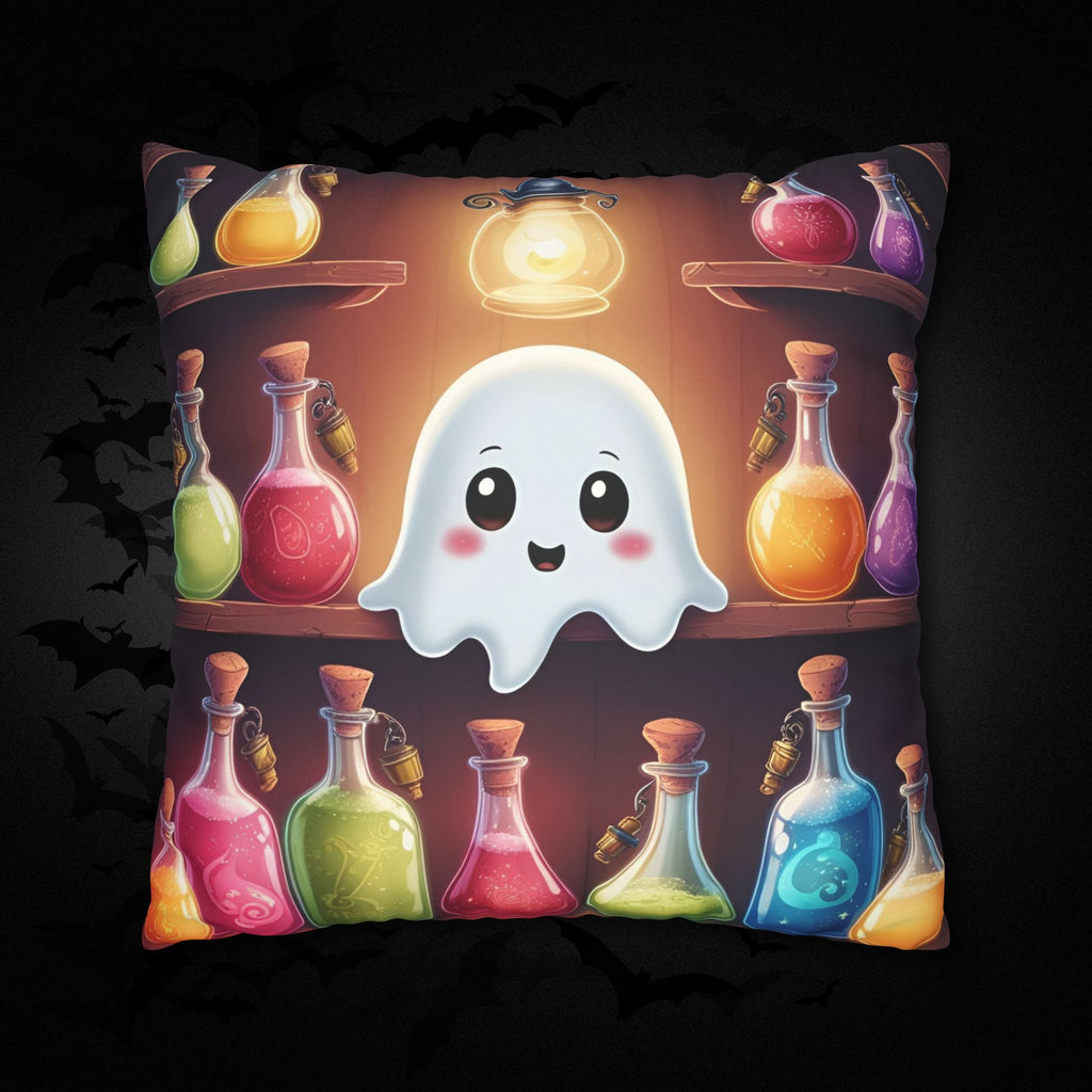 Apothecary Ghost Throw Pillow — Whimsigoth Potion Shelf Dark Home Decor
