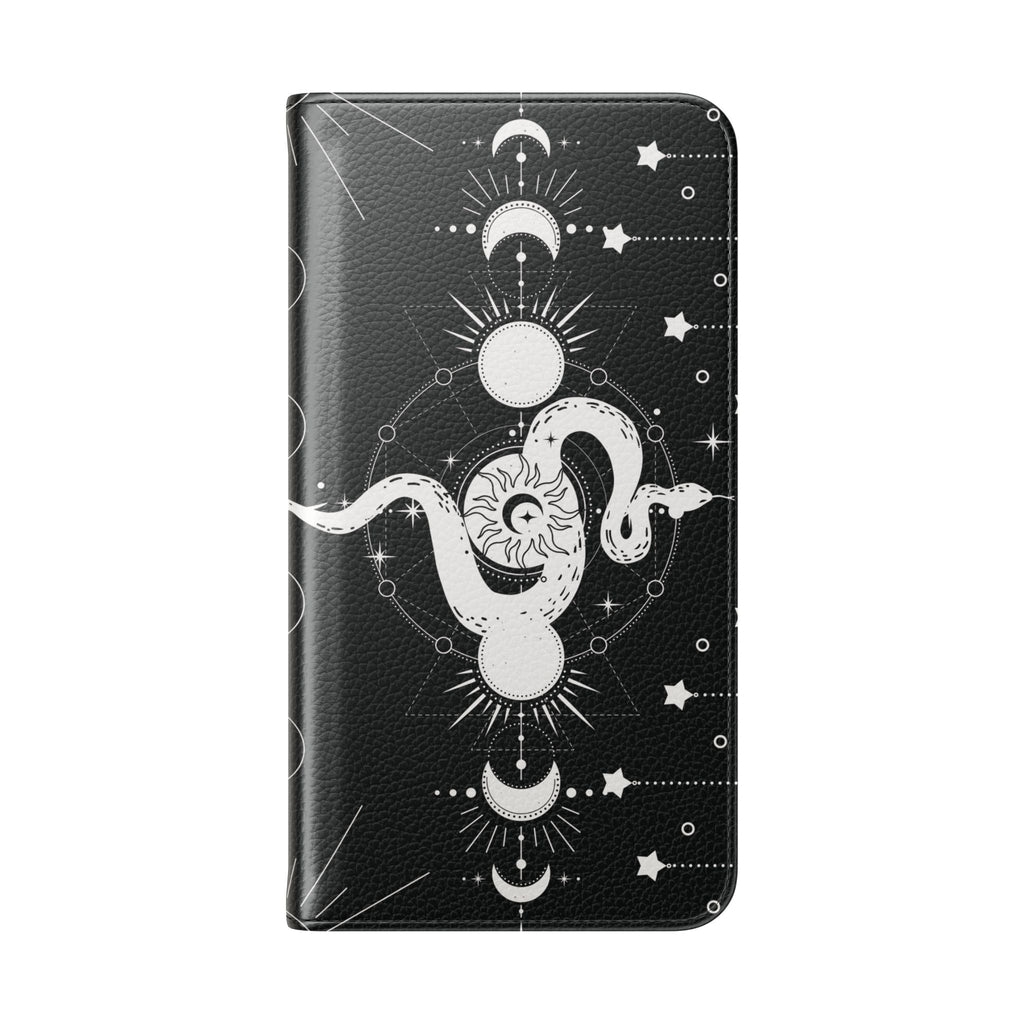 Gothic Style Celestial Snake Moon Phases Wallet Flip PhoneCase - Celestial Style Phone Case for iPhone and Samsung - Moon Phases Wallet Case