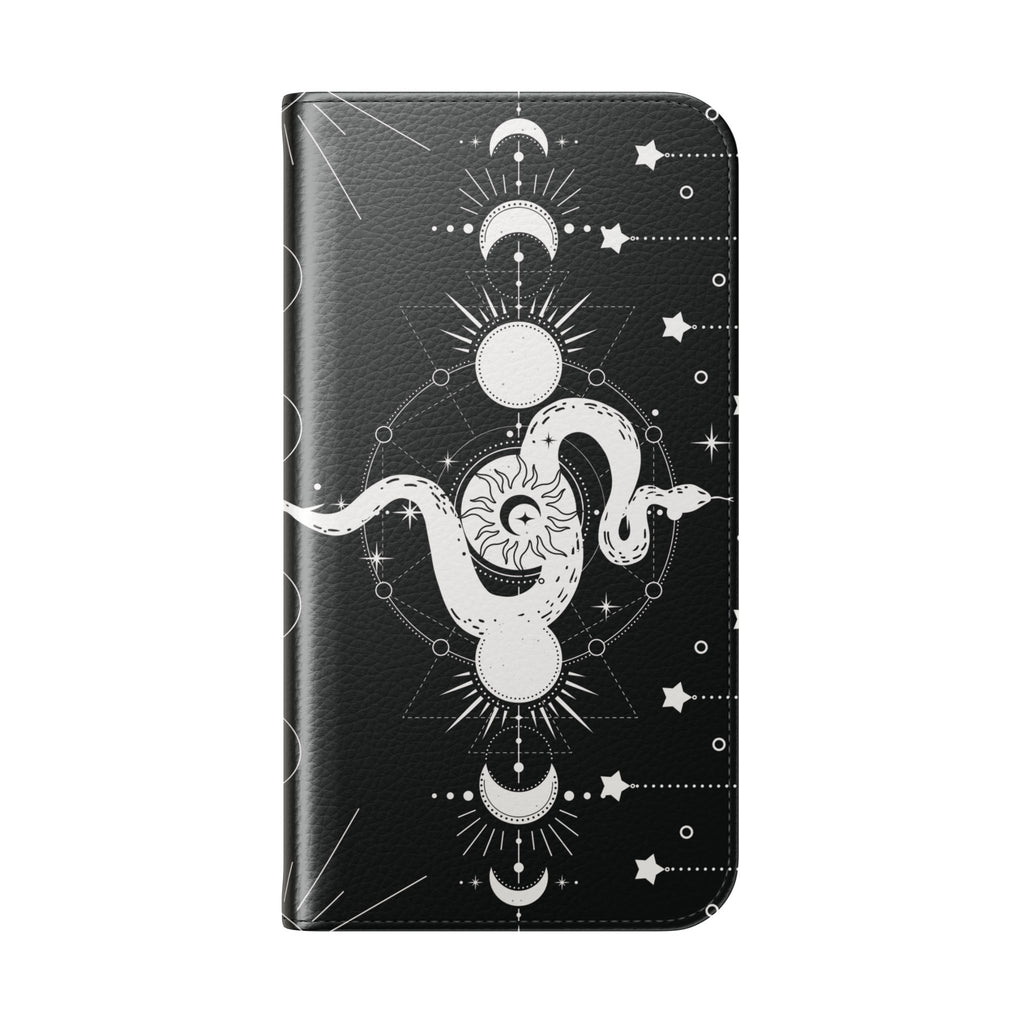 Gothic Style Celestial Snake Moon Phases Wallet Flip PhoneCase - Celestial Style Phone Case for iPhone and Samsung - Moon Phases Wallet Case