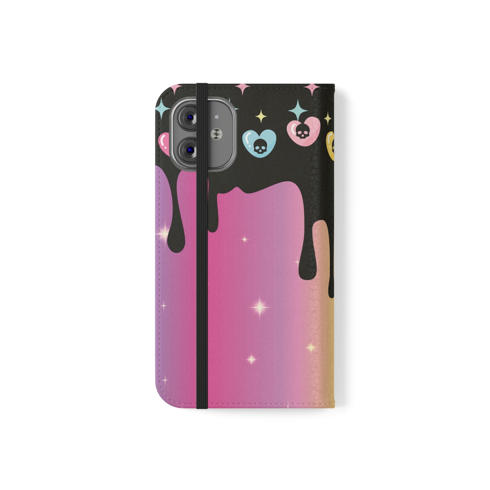 Pastel Goth Drippy Rainbow Skulls Flip Wallet Phone Case - Wallet Case for Samsung and iPhone - Gothic Style Wallet Phone Cases