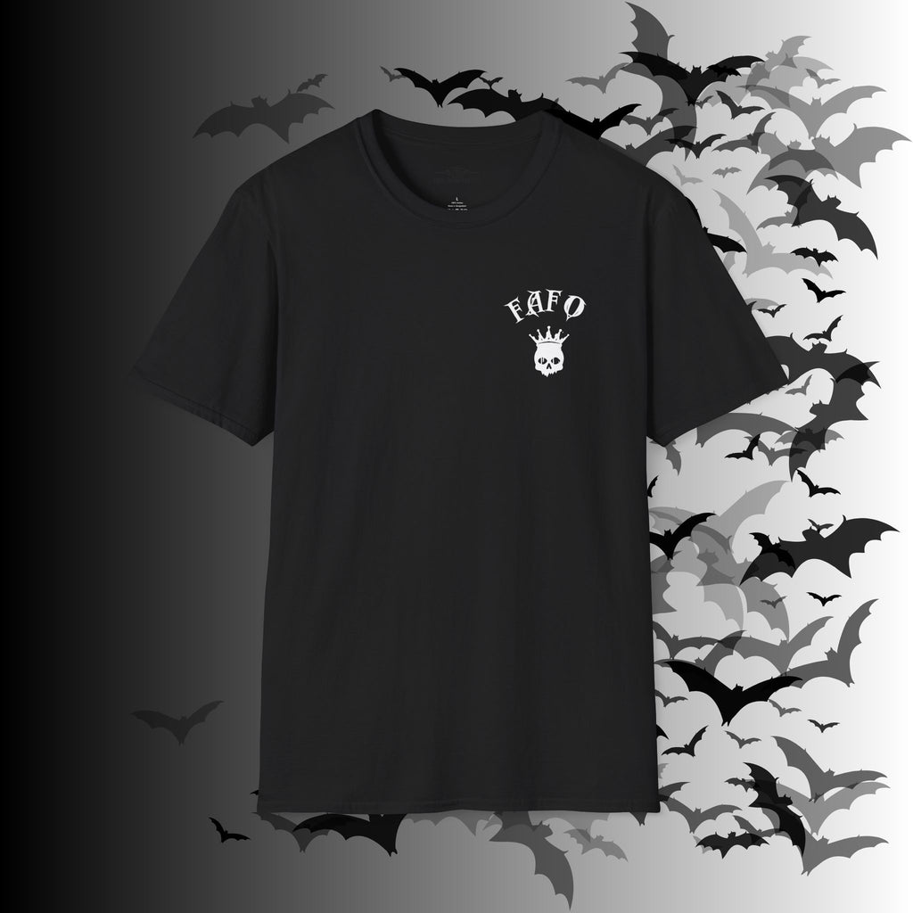 "FAFO" I Identify As A Threat T-Shirt — White Print Front & Back Gothic Tee