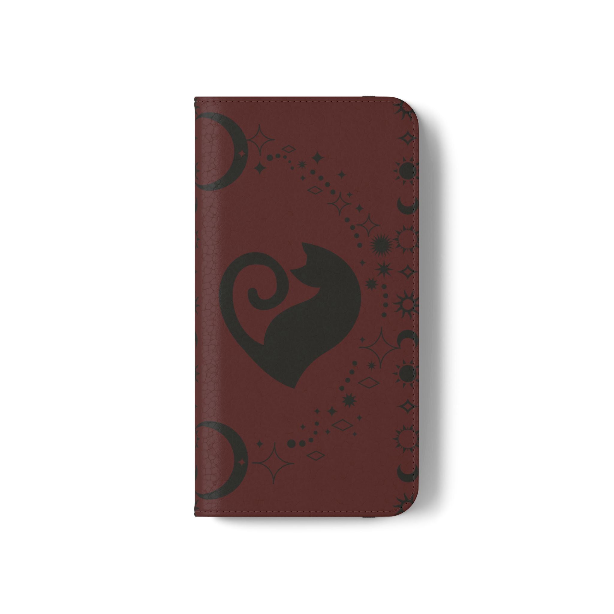 Dark Academia Celestial Black Cat Flip Wallet Case for iPhone and Samsung Galaxy Phones