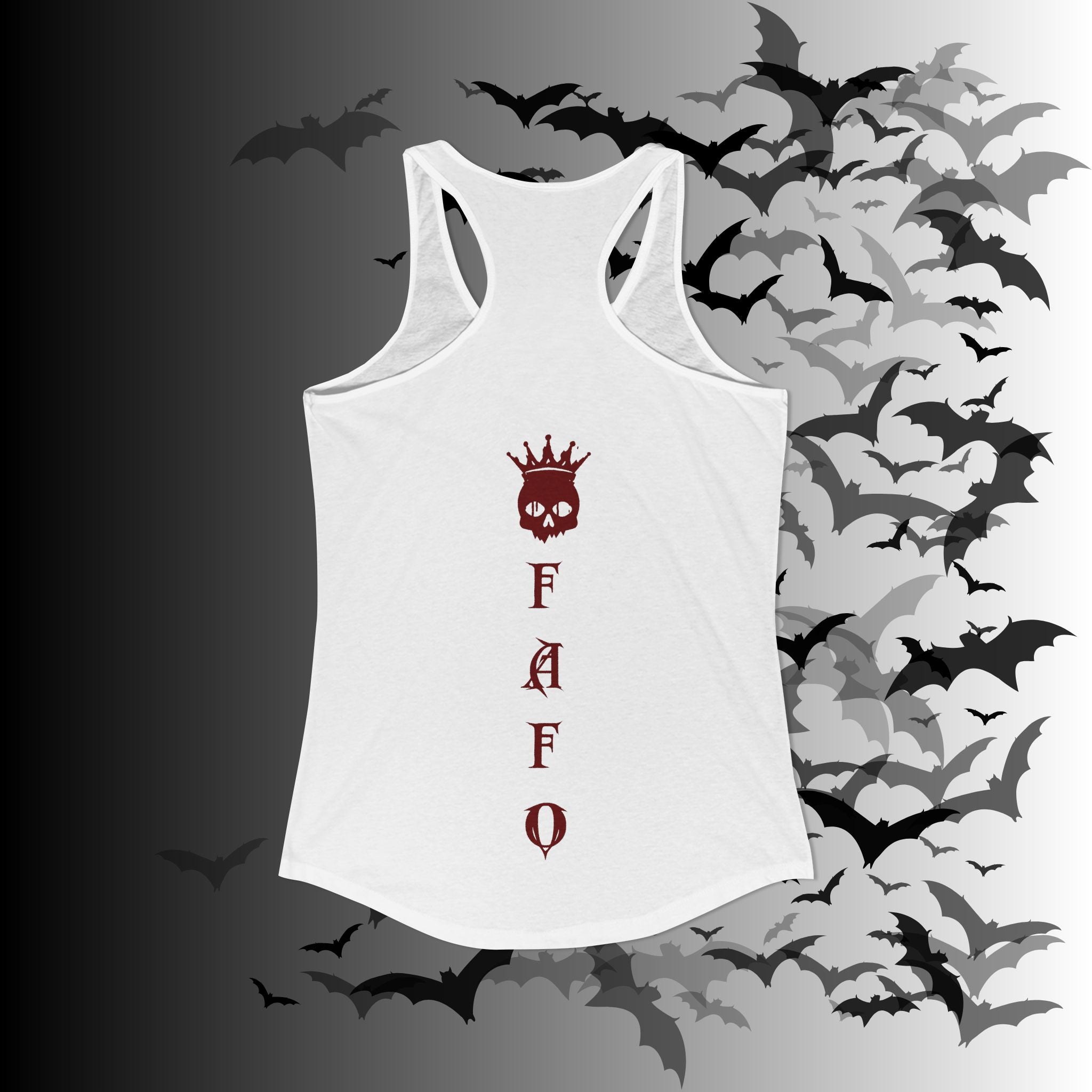 "FAFO" I Identify As A Threat Racerback Tank Top — Gothic Humor Front & Back