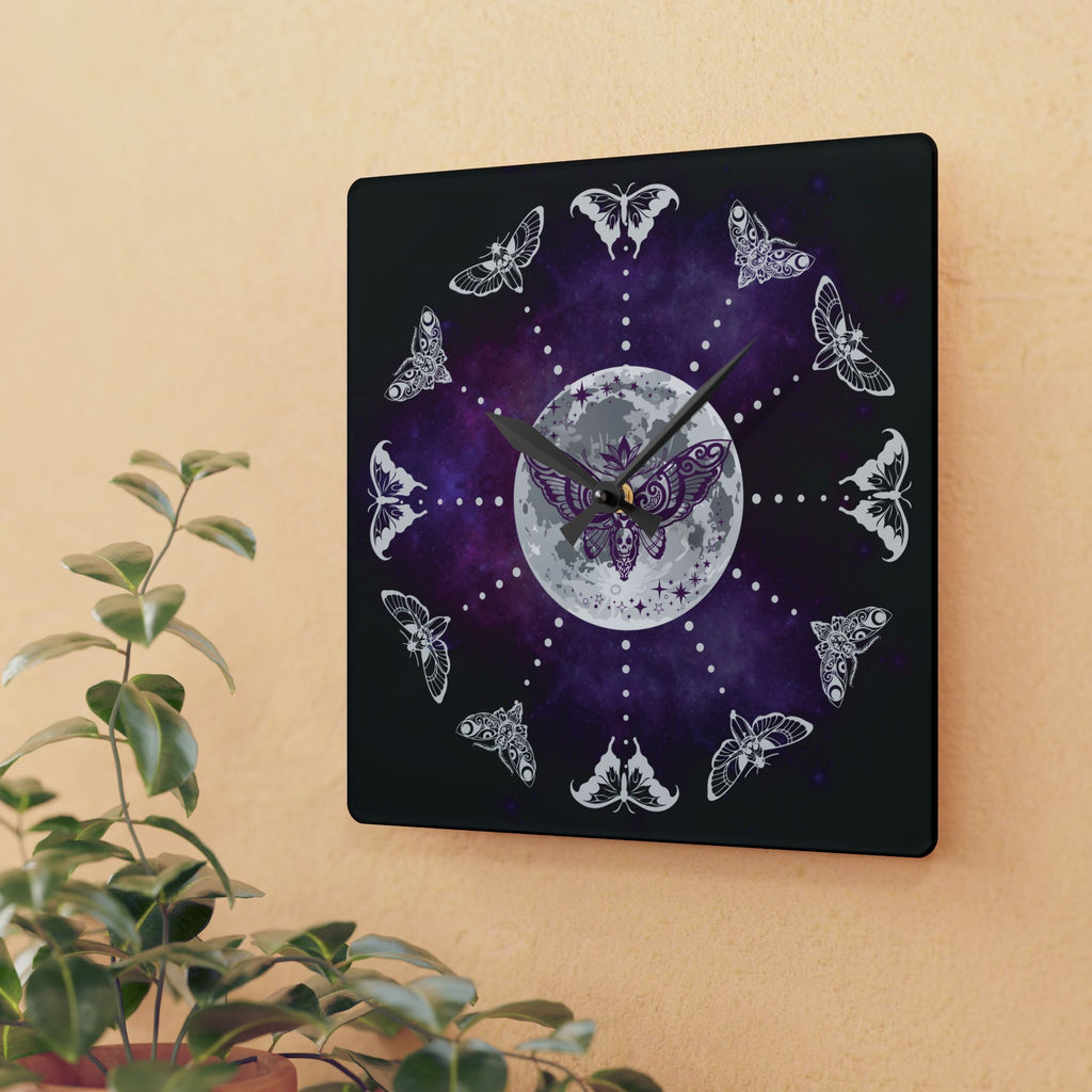 Gothic Lunar Moth Wall Clock — Whimsigoth Full Moon Acrylic Art Print Home Decor