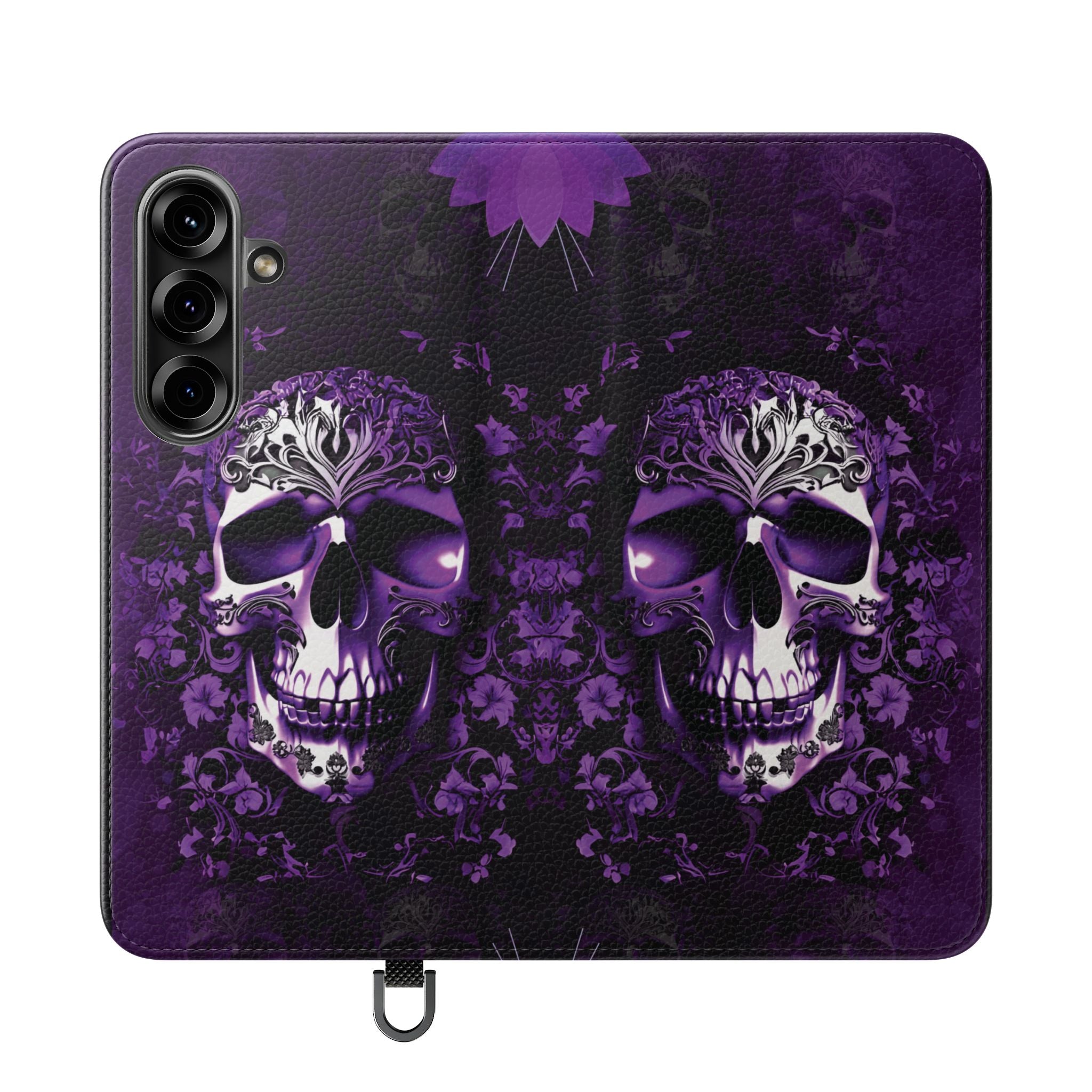 Purple Pastel Goth Skull Flip Wallet Phone Case - Skull Wallet Case for Samsung iPhone - Gothic Style Skull Wallet Phone Cases