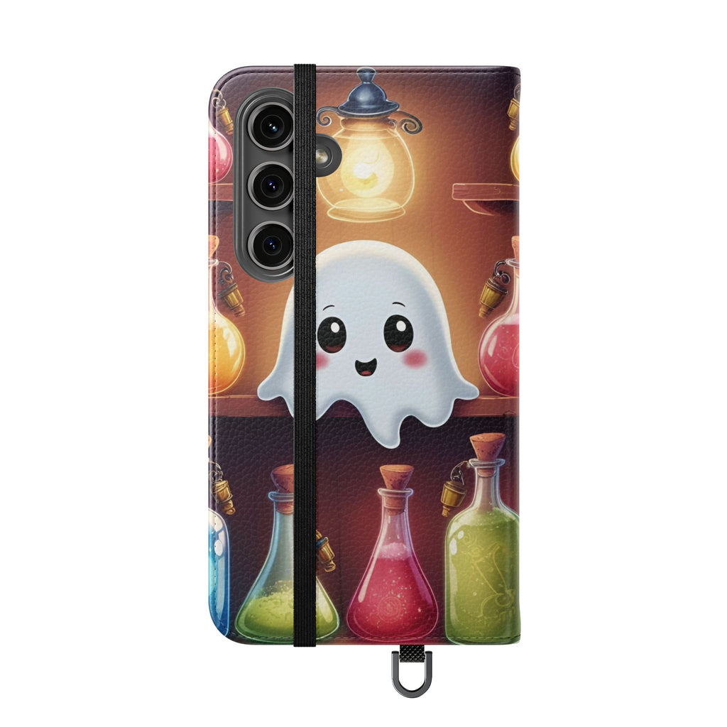 Apothecary Ghost Flip Wallet Case - Spooky Halloween Phone Case - Gothic Ghost Smartphone Case -  Ghost on a Shelf Wallet Case