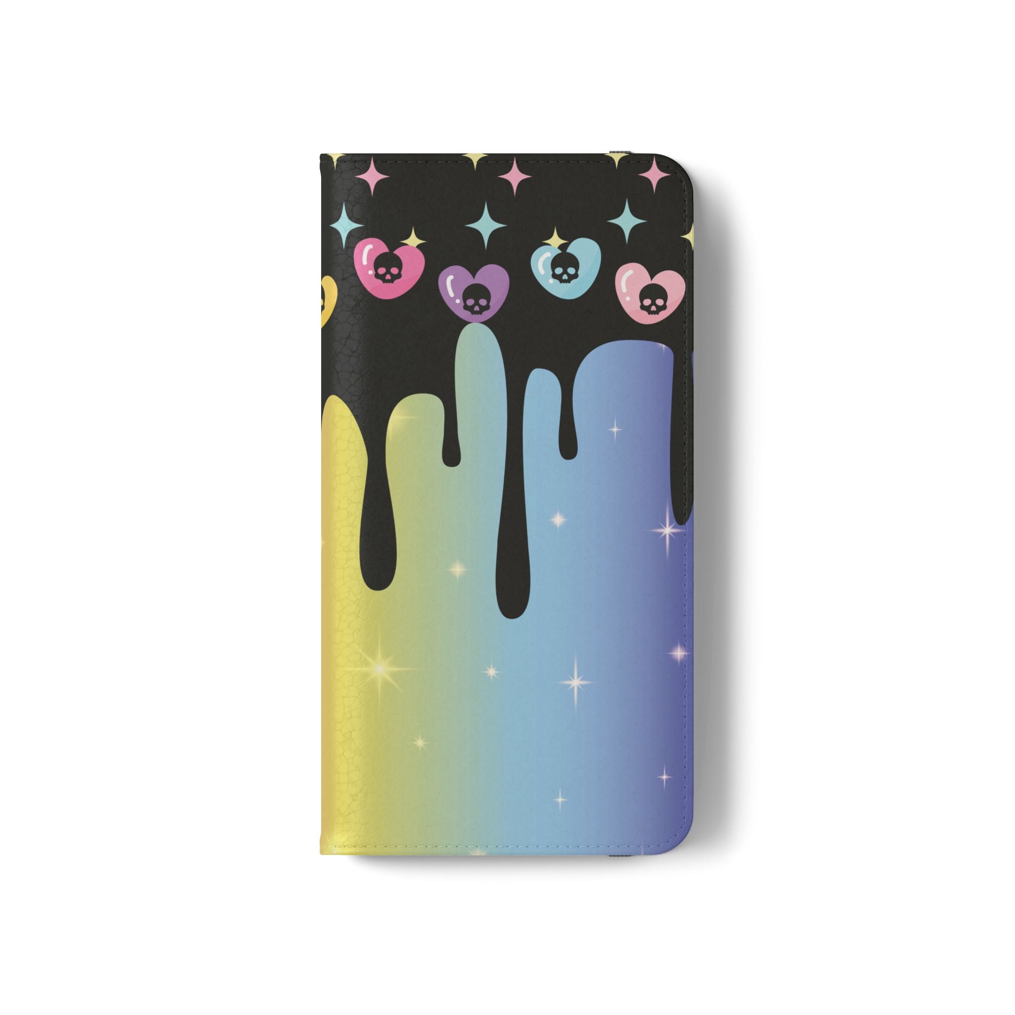 Pastel Goth Drippy Rainbow Skulls Flip Wallet Phone Case - Wallet Case for Samsung and iPhone - Gothic Style Wallet Phone Cases