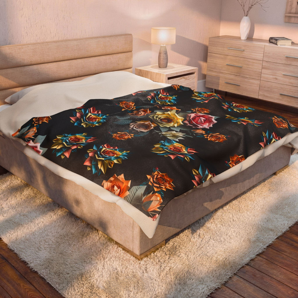 Gothic Origami Rose Throw Blanket — Dark Floral Home Decor