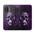 Purple Pastel Goth Skull Flip Wallet Phone Case - Skull Wallet Case for Samsung iPhone - Gothic Style Skull Wallet Phone Cases
