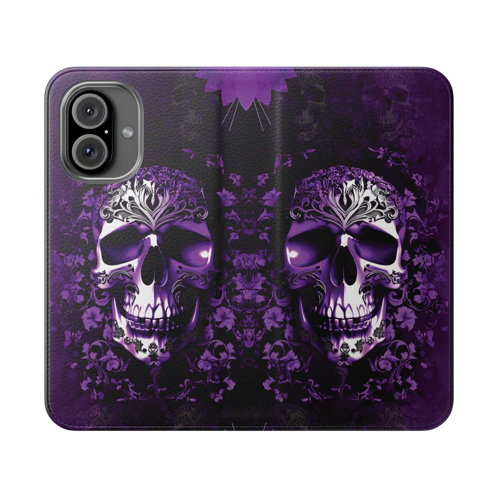 Purple Pastel Goth Skull Flip Wallet Phone Case - Skull Wallet Case for Samsung iPhone - Gothic Style Skull Wallet Phone Cases
