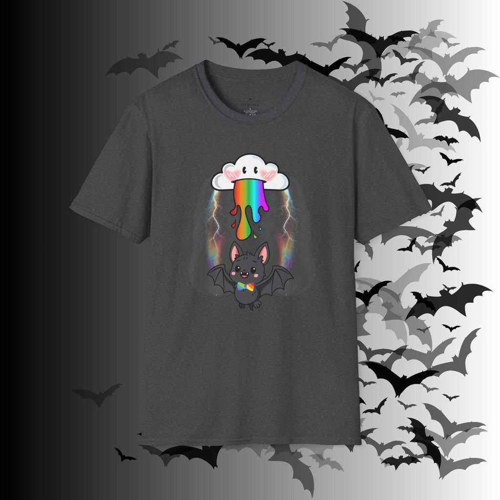 Rainbow Vomit Cloud Bat T-Shirt — Kawaii Goth Pride Unisex Tee