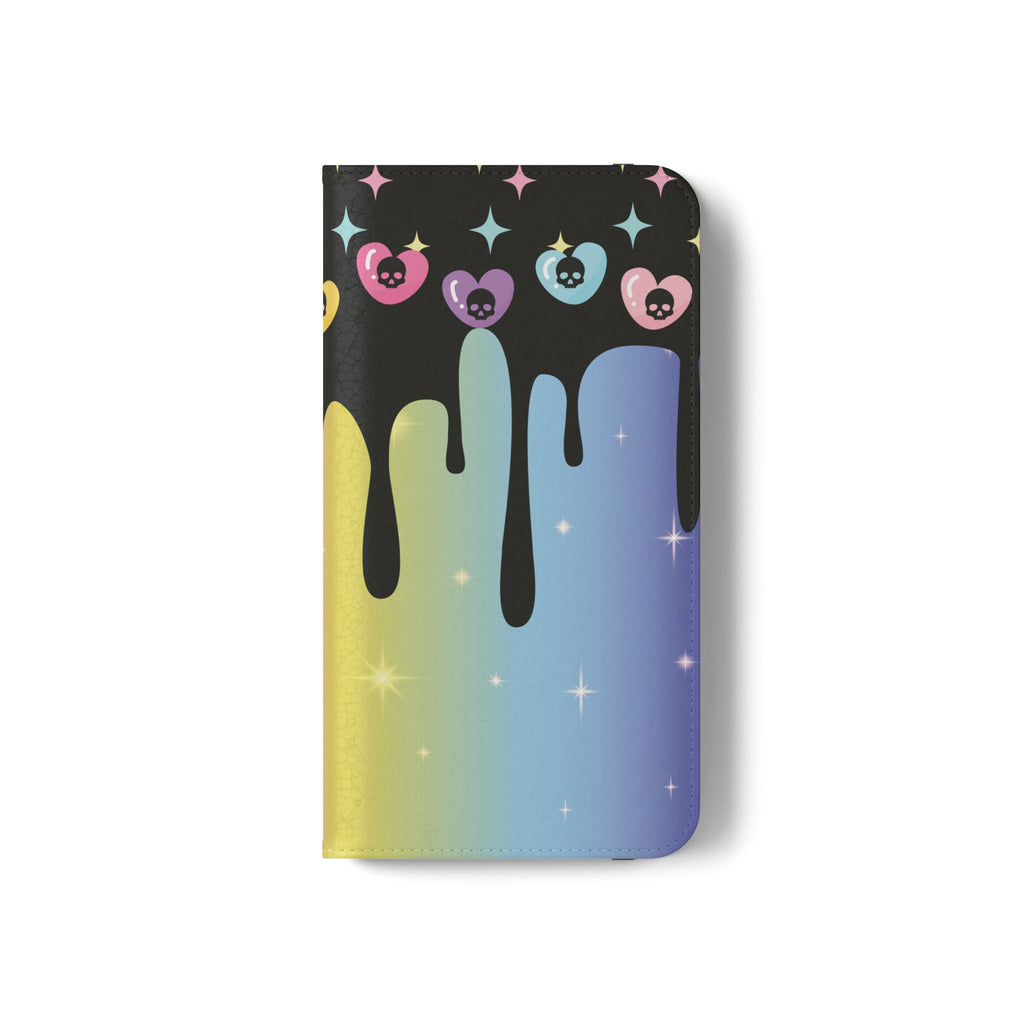 Pastel Goth Drippy Rainbow Skulls Flip Wallet Phone Case - Wallet Case for Samsung and iPhone - Gothic Style Wallet Phone Cases
