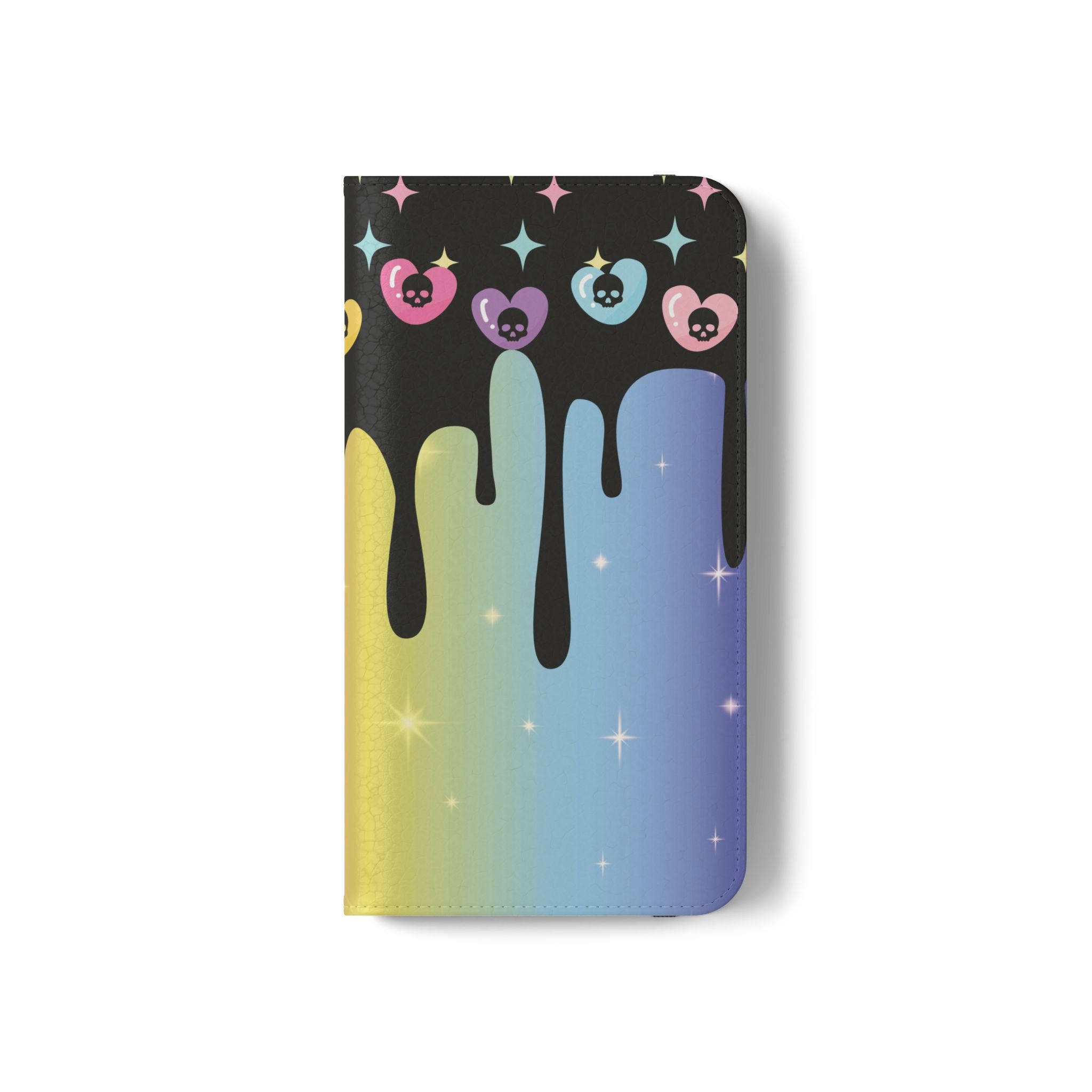 Pastel Goth Drippy Rainbow Skulls Flip Wallet Phone Case - Wallet Case for Samsung and iPhone - Gothic Style Wallet Phone Cases
