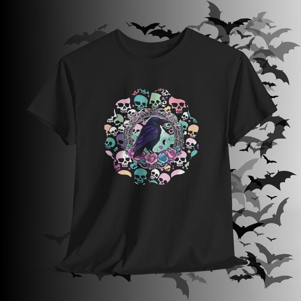 Pastel Goth Raven & Skull Mandala T-Shirt — Gothic Corvid Tee