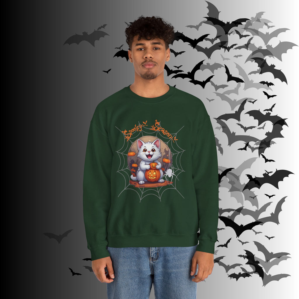 Spooky Season Cat Crewneck Sweatshirt — Kawaii Halloween Pumpkin