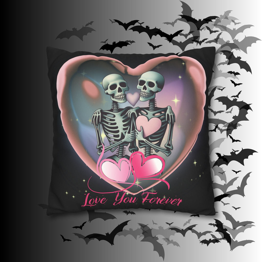 Love You Forever Skeleton Couple Throw Pillow — Gothic Love Dark Home Decor