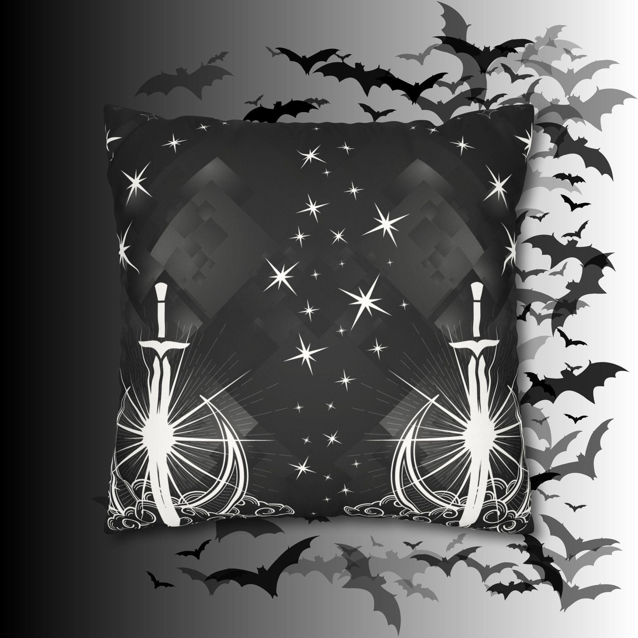 Gothic Moon Sword Celestial Throw Pillow — Dark Witchy Home Decor