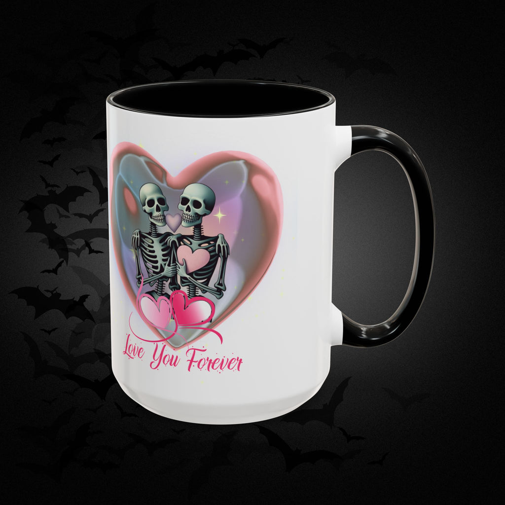 Love You Forever Valloween Coffee Mug — Skeleton Couple Heart Design (11/15oz)