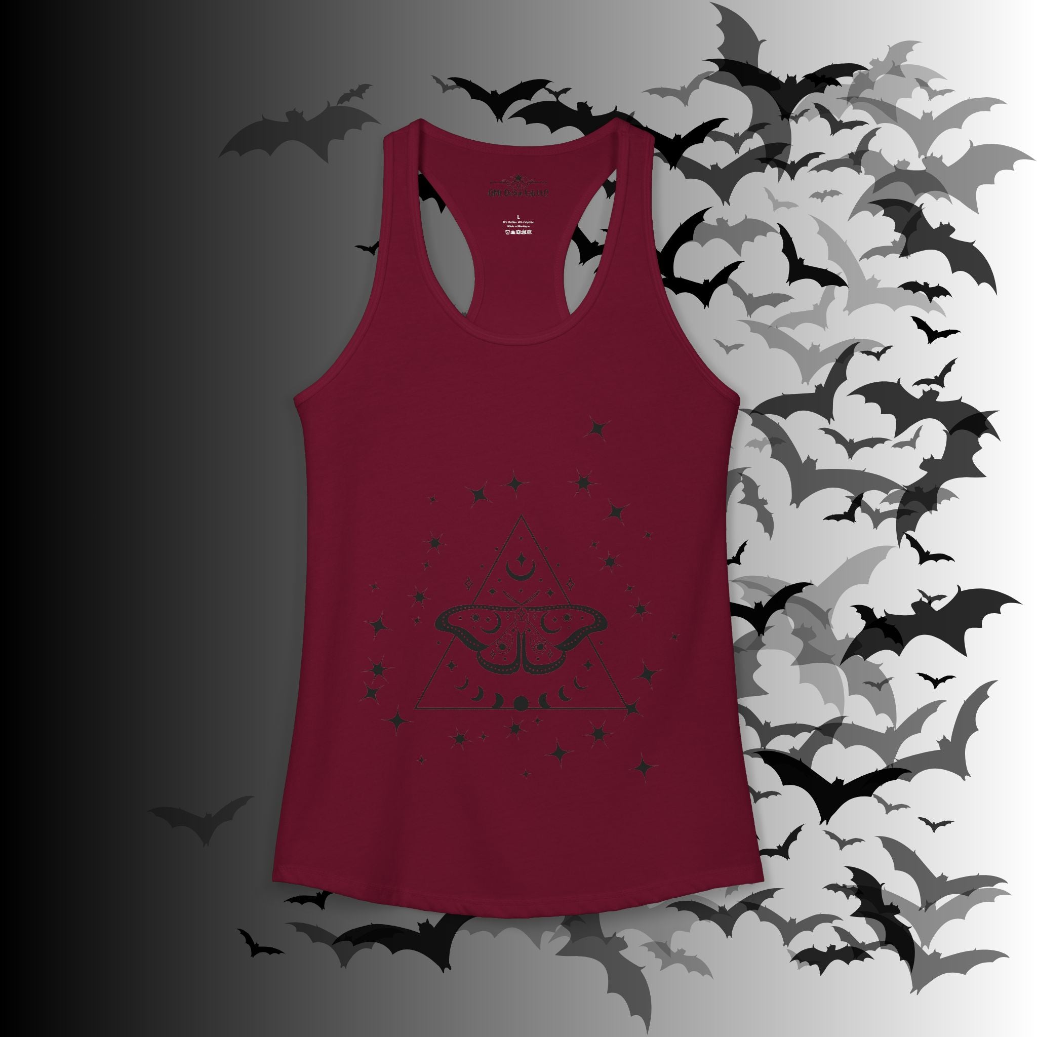 Gothic Luna Moth Celestial Pyramid Tank Top — Witchy Racerback Shirt